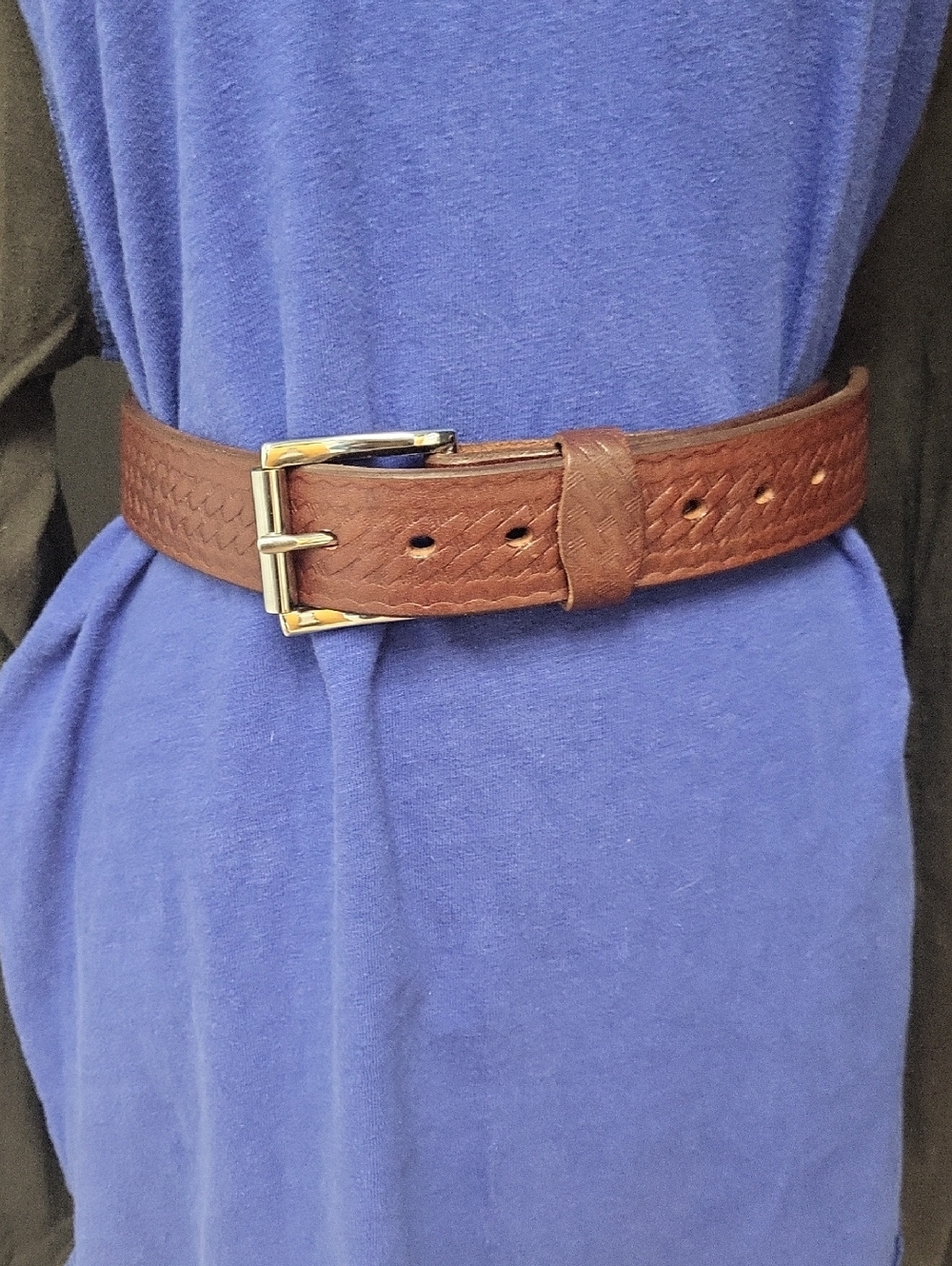 DON'T TREAD ON ME, Brown Braided Leather Belt, 48-52